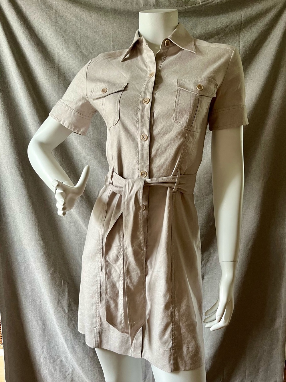 Talula Babaton Aritzia Linen Stretch Shirt Dress Utility Safari Tan [2]